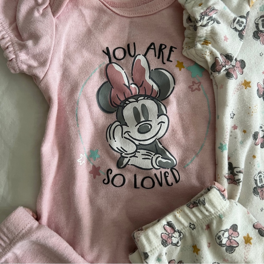 Disney Baby Pink Minnie Mouse Onesie 6 Piece Mix Match Bundle Set Puff Sleeves - Picture 8 of 10